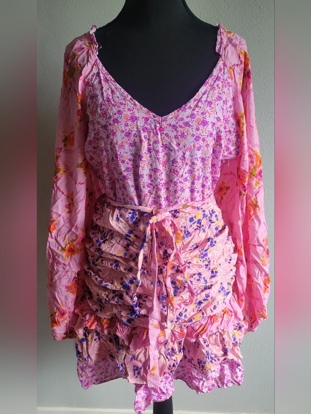 Pink Floral Long Sleeve Women’s Dress